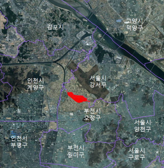 경기도가 ‘부천 대장안동네 도시개발사업’ 추진과 관련된 사업지구 및 인근지역인 부천시 오정구 대장동 일원 0.94㎢를 오는 10일부터 2027년 9월9일까지 3년간 토지거래허가구역으로 지정했다. 사진은 위치도. (사진제공=경기도