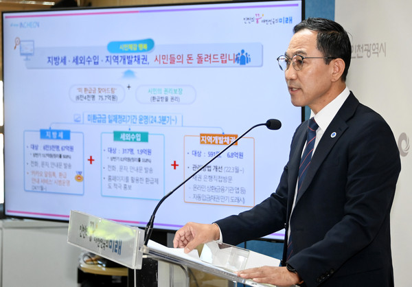 김상길 재정기획관이 24일 시청 브리핑룸에서 재정기획관실 소관 현안과 관련해 기자브리핑을 하고 있다.