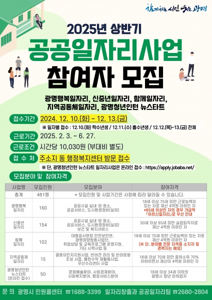 광명시, 2025년 상반기 공공일자리 사업 참여자 모집