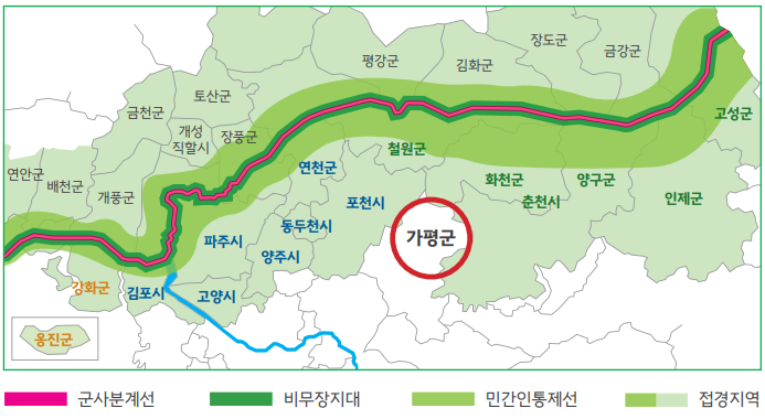 경기도 가평군이 접경지역에 추가 지정되면서 정부로부터 행정·재정적 지원을 받게 된다. 도에서는 8번째 접경지역 지정으로 가평군이 추진 중인 다양한 지역발전사업들이 본격적으로 추진될 전망이다. (사진제공=경기도)