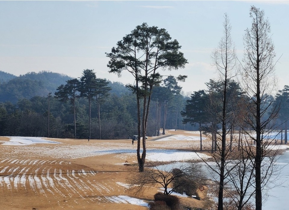 성탄절인 25일 낮 12시20분께 여주시 북내면의 한 골프장에서 골프마니아들이 추위도 잊은 채 눈이 쌓인 필드를 누비며 겨울골프를 즐기고 있다. (사진=김광섭 기자)