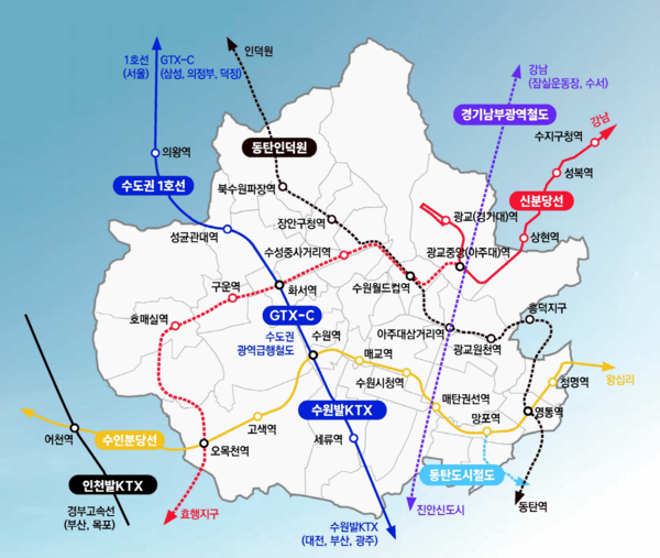 사진은 2025년 수원시 공간 대전환의 중심인 격자형 광역철도망 계획안. (사진제공=수원시)
