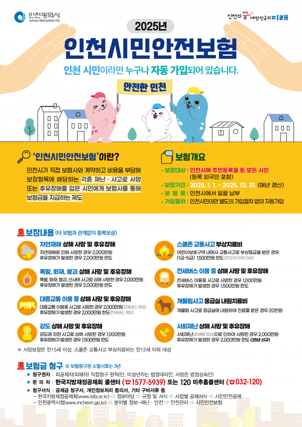 인천시민안전보험, 보장 범위·한도 확대로 시민 혜택 강화