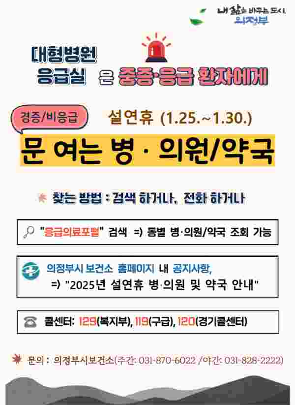 의정부시, 설 연휴 응급진료 상황실 운영으로 시민 건강 지킨다