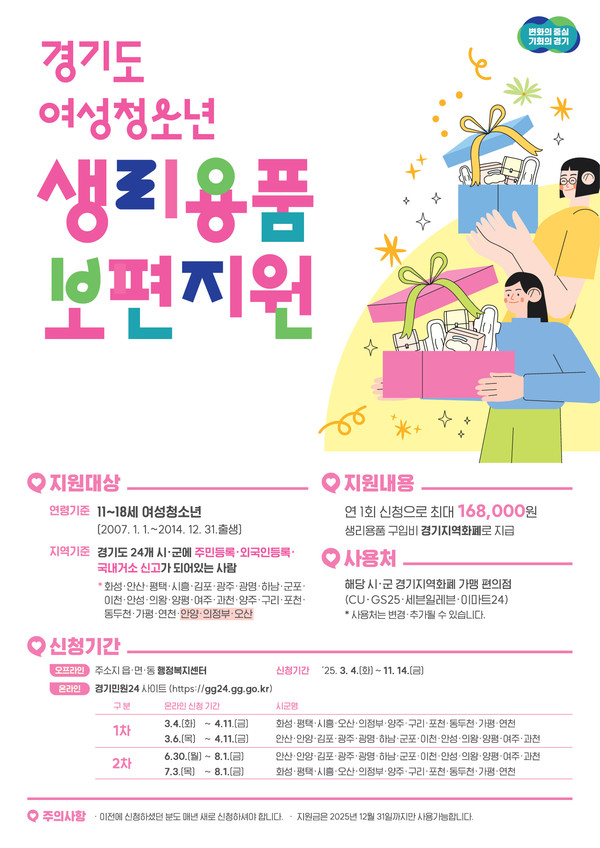 경기도가 4일부터 ‘여성청소년 생리용품 보편지원 사업’ 접수를 받는다. (사진제공=경기도)