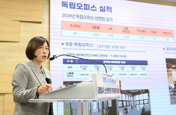 홍명희 경제문화국장이 10일 오전 시청 중회의실에서 열린 정책브리핑에서 '광명시 창업 지원 정책 성과'에 대해 설명하고 있다. (사진제공=광명시)