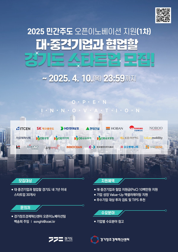 경기도와 경기창조경제혁신센터가 대·중견기업과 스타트업의 동반성장을 위한 ‘민간주도 오픈이노베이션 지원’에 참여할 경기도 소재 스타트업을 내달 10일까지 모집한다. (사진제공=경기도)
