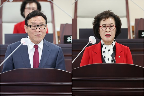 인천 동구의회가 24일 열린 제283회 임시회 2차 본회의에서 유옥분 의장과 이영복 부의장이 의정자유발언을 했다. (사진제공=동구)