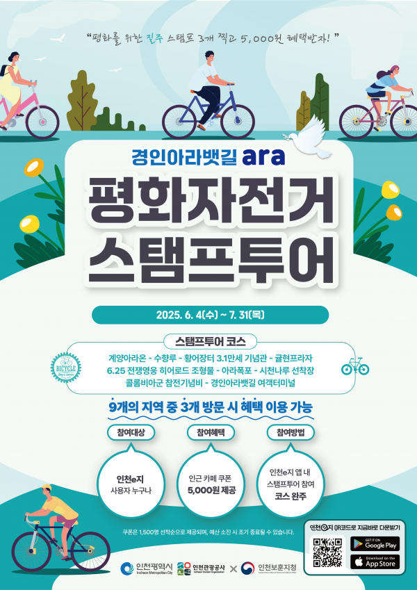 자전거 타고 평화관광 하자 인천시, 모바일 스탬프투어 개최