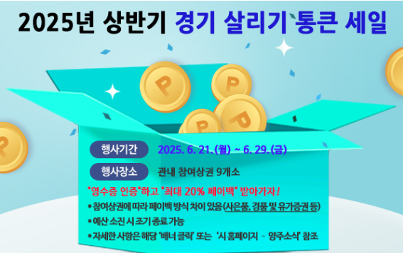 양주시가 지역경제 활성화를 위해 오는 21일부터 관내 골목상권을 중심으로 대대적인 소비 촉진 행사 ‘경기 살리기 통큰 세일’을 개최한다. (사진제공=양주시)
