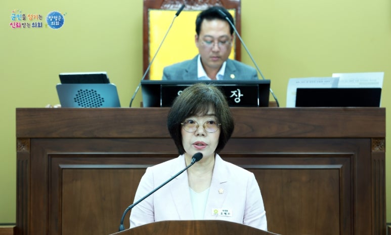 양평군의회 오혜자 부의장이 서울~양평고속도로의 조속한 추진과 강하IC(강하나들목)를 포함한 노선 채택을 강력히 촉구했다. (사진제공=양평군의회)