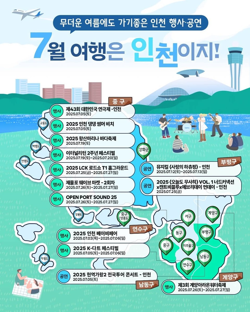 인천이 7월 한 달간 무더위를 잊게 할 다채로운 문화행사와 축제의 무대로 변신한다. (사진=인천관광공사 SNS)