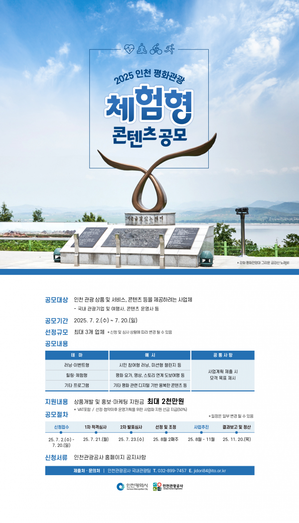 인천시, ‘인천 평화관광 체험형 콘텐츠 공모전’ 개최