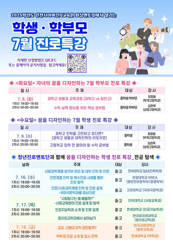  인천광역시교육청이 중·고등학생과 학부모를 위한 온라인 맞춤형 진로 특강을 운영한다. (사진제공=인천시교육청)