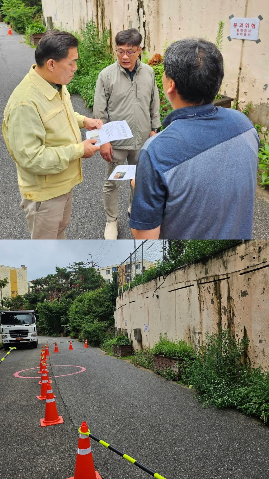 이재준 수원시장이 19일 오전 권선구의 한 아파트에서 외벽 붕괴가 우려된다는 신고를 받고 곧바로 현장을 찾아 직접 점검에 나섰다. (사진=이재준 수원시장 페이스북)