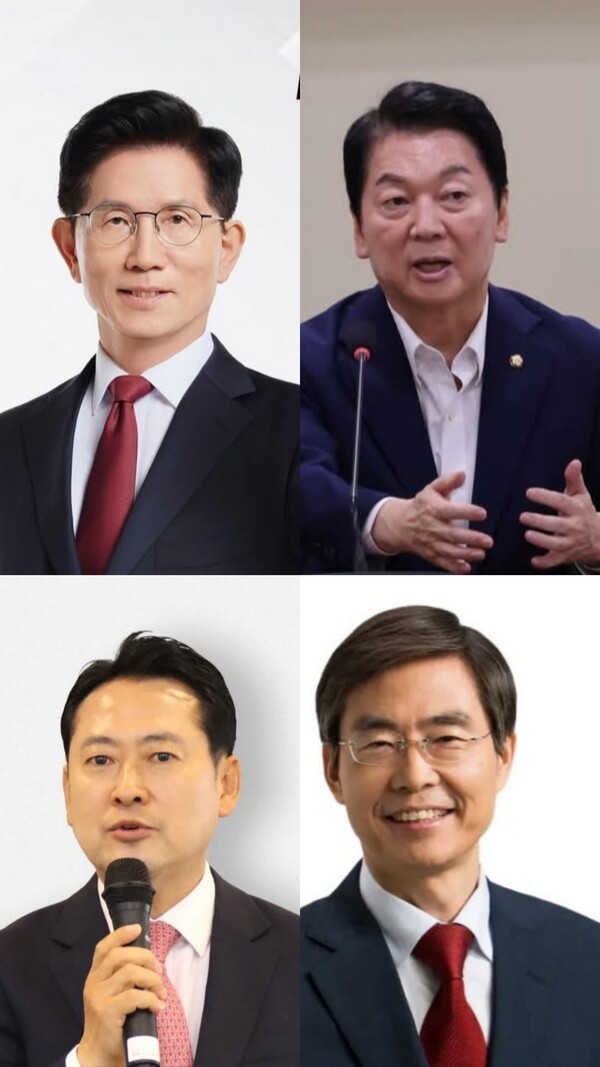 국민의힘 8·22 전당대회 당대표 본경선에 진출한 김문수 전 노동부 장관, 안철수, 장동혁, 조경태 의원이 예비경선을 통과하면서 본격적인 경쟁에 돌입한 모양새다. (사진=중앙신문DB)