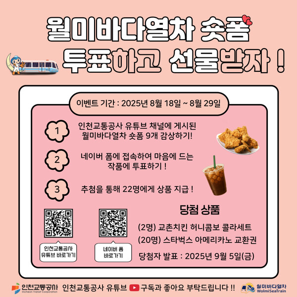 인천교통공사가 월미바다열차를 주제로 한 숏폼 영상 공모전 본선작에 대해 시민 참여 투표를 실시한다. (사진제공=인천교통공사)