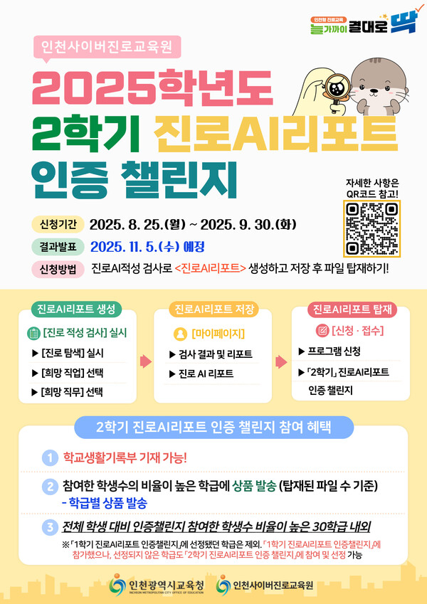 인천광역시교육청이 오는 25일부터 내달 30일까지 관내 초·중·고등학생을 대상으로 ‘2학기 진로AI리포트 인증 챌린지’를 운영한다.  (사진제공=인천시교육청)