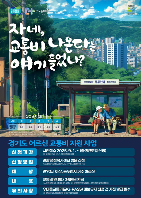 경기도가 어르신들의 교통비 부담을 덜고, 대중교통 이용을 활성화하기 위해, 70세 이상 어르신을 대상으로 교통비 지원 사업을 시범 시행한다. (사진제공=경기도)