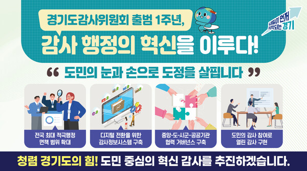 경기도 감사위원회가 출범 후 1년간 디지털 전환, 시군 및 공공기관과 협력체계 강화, 현장·열린 감사로 도민 참여도 확대 등 경기도정의 투명성과 책임성 향상에 기여한 것으로 나타났다. (사진제공=)