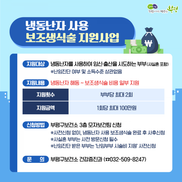 부평구, ‘냉동 난자 사용 보조생식술 지원사업’ 진행