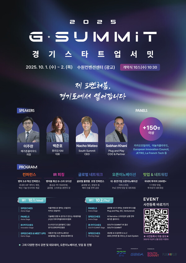 국내 최고 수준의 글로벌 스타트업 투자 박람회인 ‘경기 스타트업 서밋(G-SUMMIT)’이 내달 1일부터 2일까지 수원컨벤션센터에서 열린다. (사진제공=경기도)