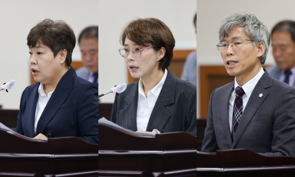 13일 열린 제288회 인천 동구의회 임시회 제1차 본회의에서 윤재실, 장수진, 최훈 의원은 각각 통합돌봄 구축, 제물포구 출범 시 재정 형평 문제, 물치도 생태보전 대책 등을 주제로 발언했다. (사진제공=동구의회)