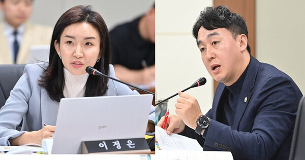 파주시의회가 일본군위안부 피해자 기념사업과 평화의소녀상 보호체계, 아동보호구역 운영 기준을 강화하는 두 개의 조례안을 가결했다. 사진은 이정은 의원, 손성익 의원. (사진제공=파주시의회)