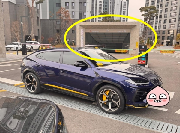 람보르기니 차주가 아파트 주차장 입구를 막아 주민들이 불편을 겪었다.