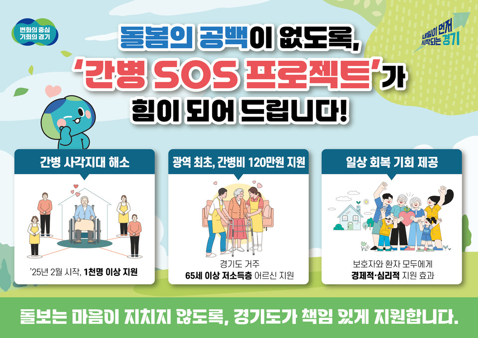 경기도가 추진 중인 ‘간병 SOS 프로젝트’의 수혜자가 1천 명을 넘어섰다. 도는 지난 2월20일 사업 접수를 시작한 이후 12월3일까지 총 1079명의 65세 이상 저소득층 어르신에게 간병비를 지원했다. (사진제공=경기도)