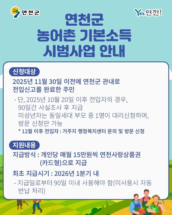 연천군이 내년부터 시행되는 농어촌 기본소득 지급에 앞서 이달부터 주민 신청을 받는다. (사진=연천군청 SNS)