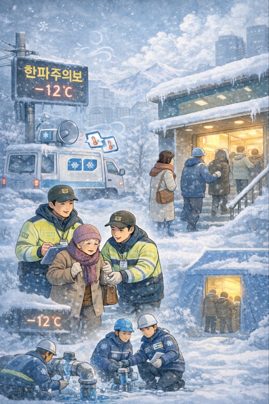 경기도 북·동부 지역을 중심으로 한파가 이어지는 가운데, 경기도가 취약계층 점검과 한파쉼터 가동 등 대응을 강화하고 있다. 사진은 기사 이해를 돕기 위한 AI 생성 이미지.