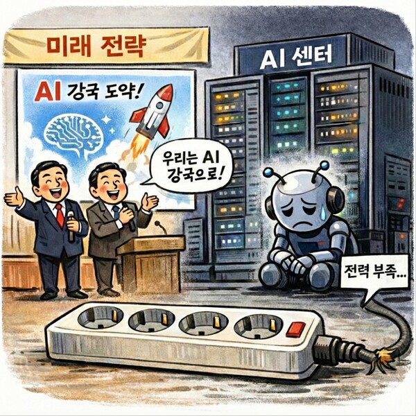 [중앙AI만평] AI 패권, 전기 없이 가능한가.