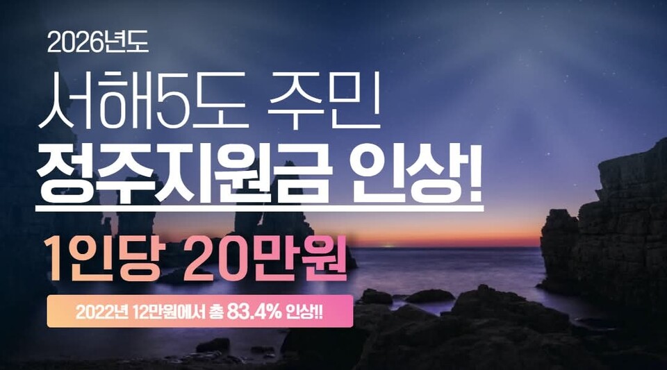 유정복 인천시장이 15일 오전 자신의 페이스북을 통해 서해5도 주민 정주생활지원금이 올해 1인당 20만원으로 인상됐다고 밝혔다. (사진=유정복 인천시장 페이스북)