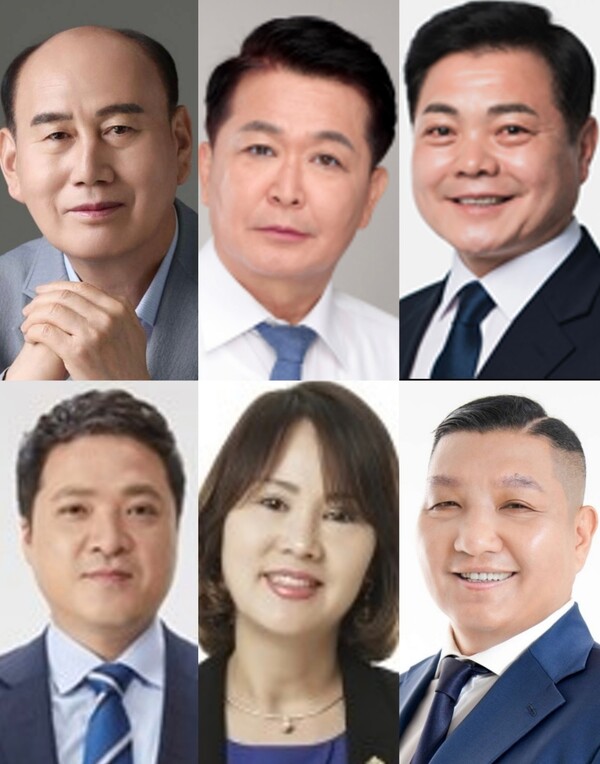 국민의힘 박형덕 동두천시장, 더불어민주당 남병근 지역위원장, 이인규 경기도의원, 박태희 전 경기도 의원, 정계숙 전 시의원, 조국혁신당 유광혁 전 도의원. (사진제공=중앙신문DB)