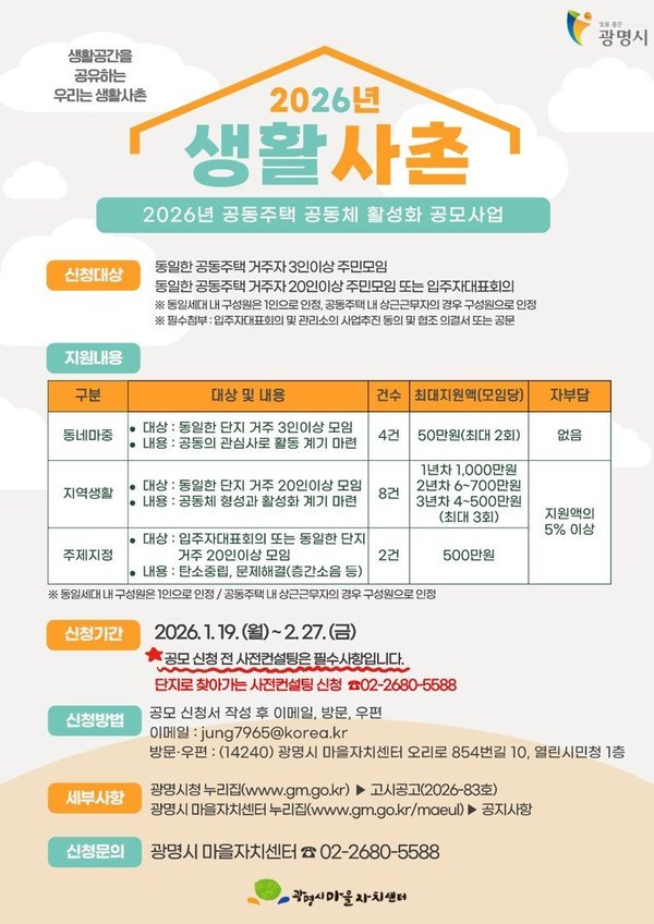 광명시, 이웃과 함께 변화 만드는 '생활사촌'공동체 활동에 최대 1천만원 지원 (광명시 제공)