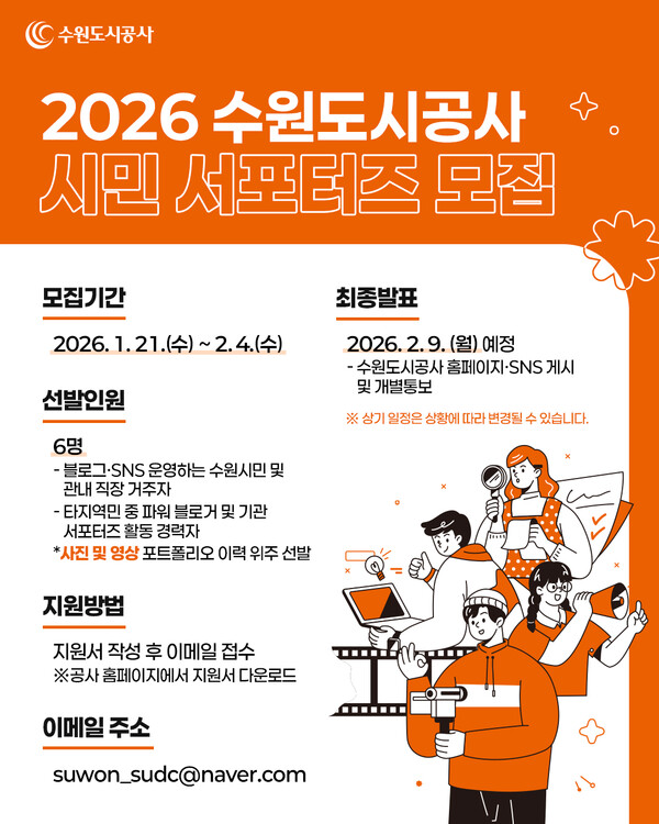 수원도시공사가 ESG 경영 홍보와 시민 소통 강화를 위해 2026년도 제8기 시민 서포터즈 6명을 공개 모집한다. (사진제공=수원도시공사)