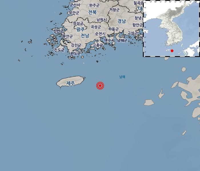 31일 오후 4시36분께 제주 서귀포시 동쪽 76km 해역에서 규모 2.0의 지진이 발생했다. (사진제공=기상청)