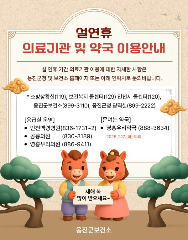 설 연휴 기간 옹진군이 의료 공백을 최소화하고 응급환자에 신속 대응하기 위해 14일부터 18일까지 5일간 응급진료체계를 가동한다. (사진제공=옹진군)
