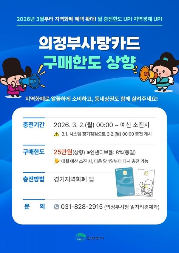 의정부시, 3월부터 의정부사랑카드 월 구매 한도 상향 (의정부시 제공)