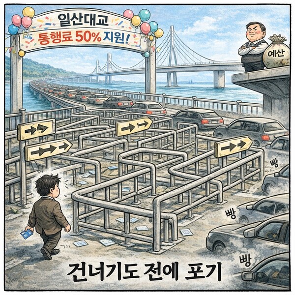 [중앙AI만평] “김포시가 묻는다. 왜 안 쓰냐고” 일러스트=AI 생성(ChatGPT)