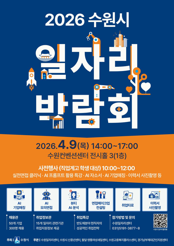수원특례시가 오는 9일 오후 2시부터 5시까지 수원컨벤션센터 전시홀에서 ‘2026 수원시 일자리박람회’를 개최한다. (사진제공=수원시)