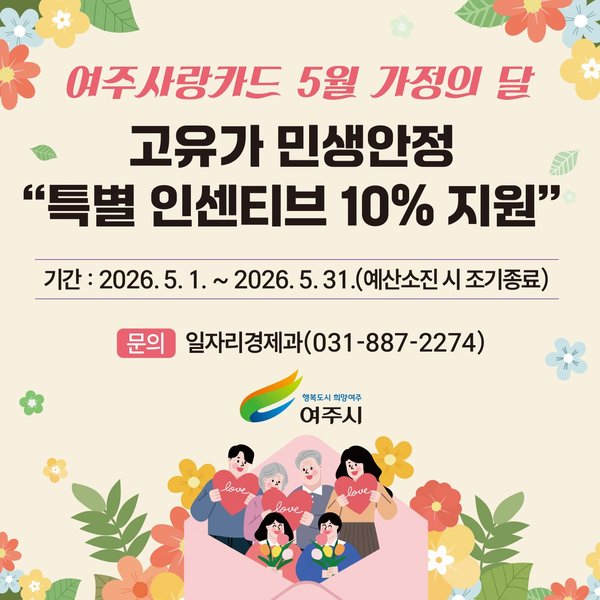 여주시, 고유가 대비 민생안정 “여주사랑카드 특별 인센티브 10%” 지원 (여주시 제공)