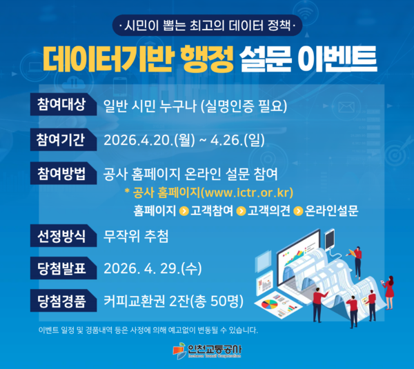 인천교통공사가 데이터와 인공지능(AI) 기반 정책에 대한 시민 의견을 반영하기 위해 온라인 설문을 진행한다. (사진제공=인천교통공사)