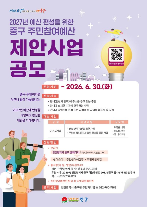 인천 중구, 주민참여예산 제안사업 공모‥6월 30일까지 (인천중구 제공)