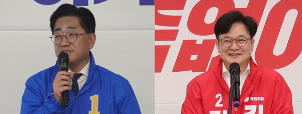 더불어민주당 이기형 김포시장 후보(좌측)와 국민의힘 김병수 김포시장 후보(우측)