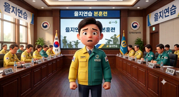 을지연습 현장에 나타난 두 종류 민방위복을 형상화한 일러스트. /제작=Gemini