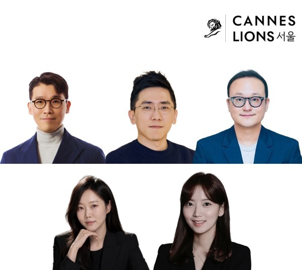 칸라이언즈서울 2026 스피커 김원종 삼성전자 상무, 이성하 버거킹코리아 CMO, 박준석 하나은행 팀장, 김신영 비자코리아 마케팅 디렉터, 김세은 구글코리아 크리에이티브 디벨롭먼트 리드(좌측 상단부터 시계방향). © 칸라이언즈서울