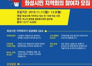화성시민 지역회의 참여자 모집...모두의 문제는 모두가 함께 푼다