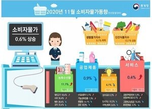 11월 소비자물가 0.6%(전년동월대비) 올라
